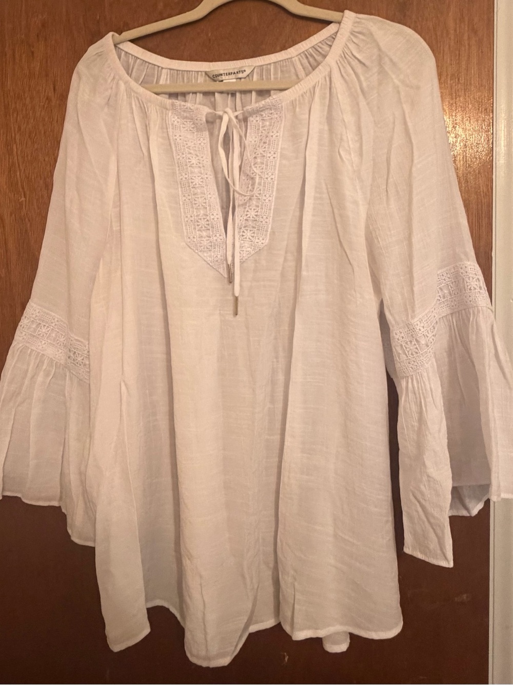 Counterparts Cream Tie-Front Boho Blouse with Lace Panels